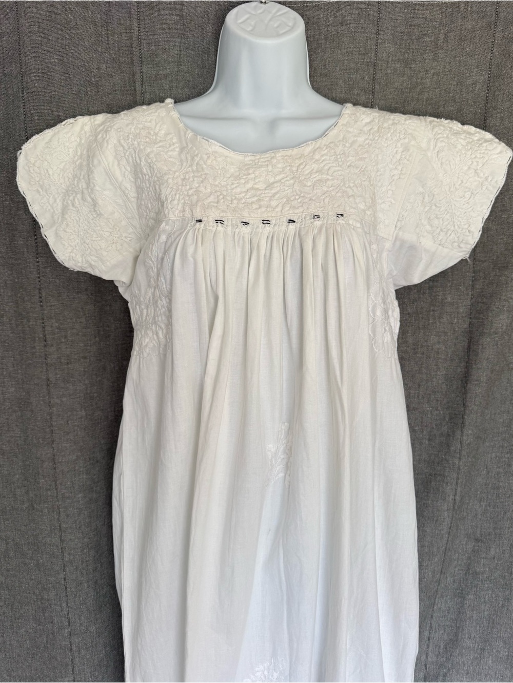 Antique Edwardian White Cotton Embroidered Lace Nightgown Sz Small Long Handmade